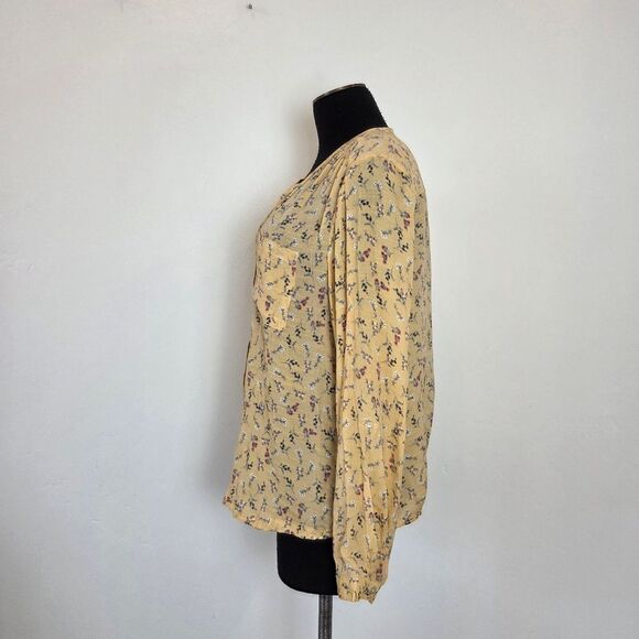 Zac & Rachel Butter Yellow Floral Blouse Top Peasant Cottagecore  Modest Large - Picture 3 of 9